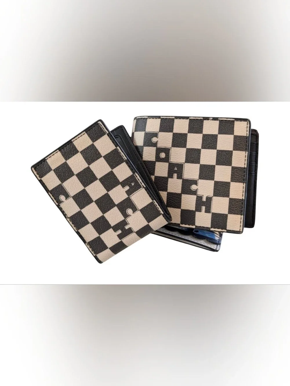 Coach 3 In 1 Men's Black White Wallet With Checker Print